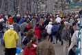 The crowd on the bridge.